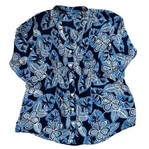 Blue Ginger Hawaii Large Blue Tropical Floral Flowy Batik Tunic Top Coverup